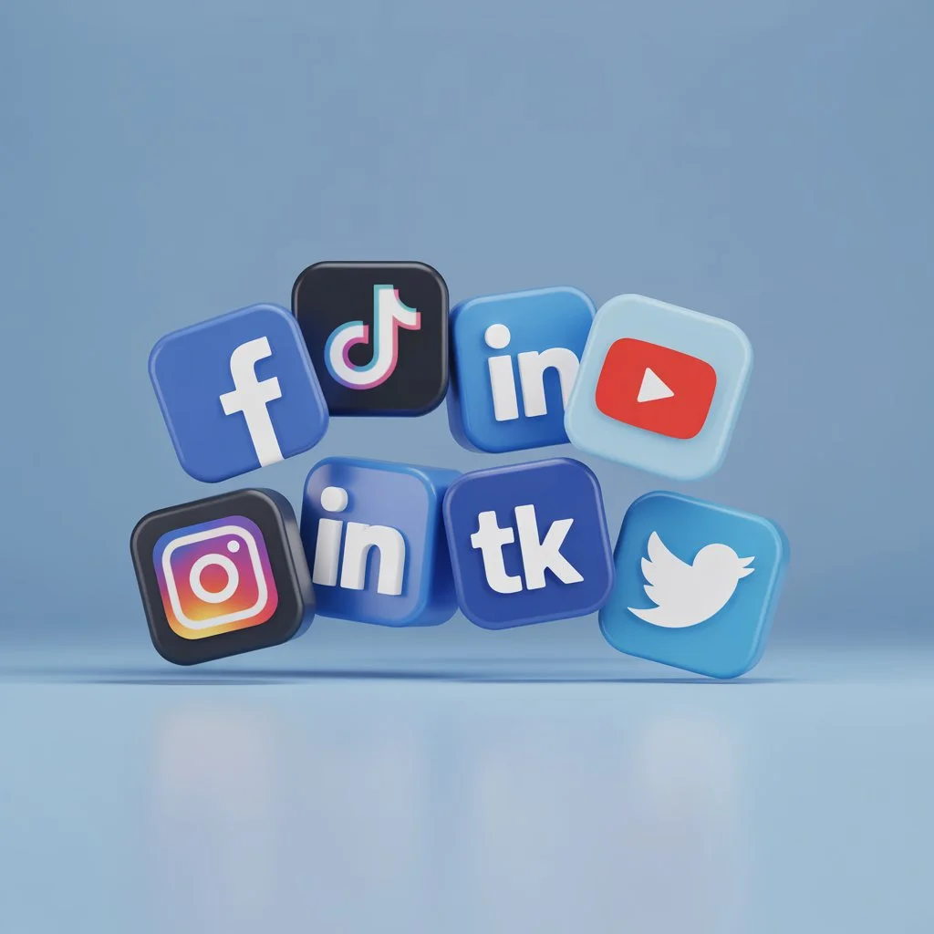 Icons of popular social media platforms for account creation and setup services like Facebook, Instagram, LinkedIn, TikTok