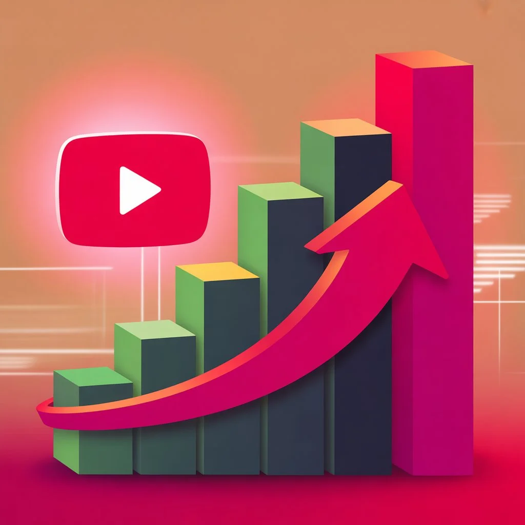 Illustration of YouTube video SEO and promotion services including ranking strategies, keyword optimization, and organic growth techniques