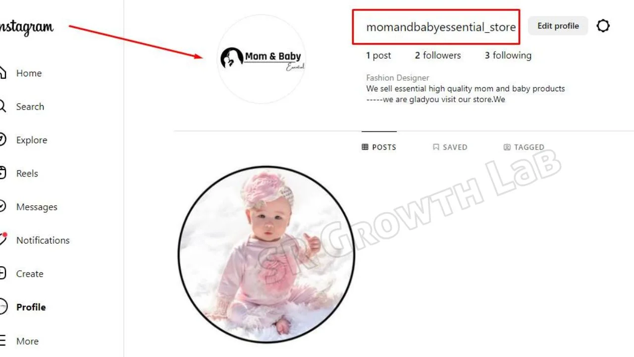Instagram business profile of momandbabyessential_store featuring baby products and fashion essentials for mothers and children