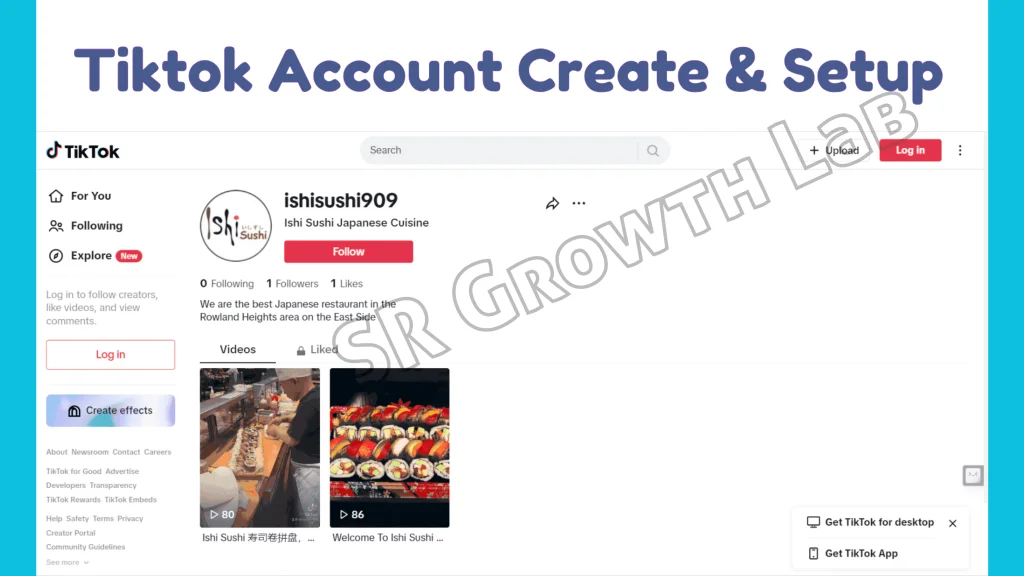 TikTok business account setup for Ishi Sushi Japanese restaurant by SR Growth Lab