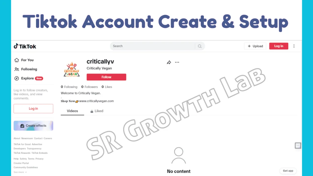 TikTok account setup for Critically Vegan brand by SR Growth Lab